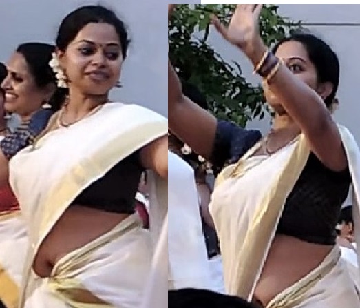 Hot Aunty Big Navel While Thiruvathira